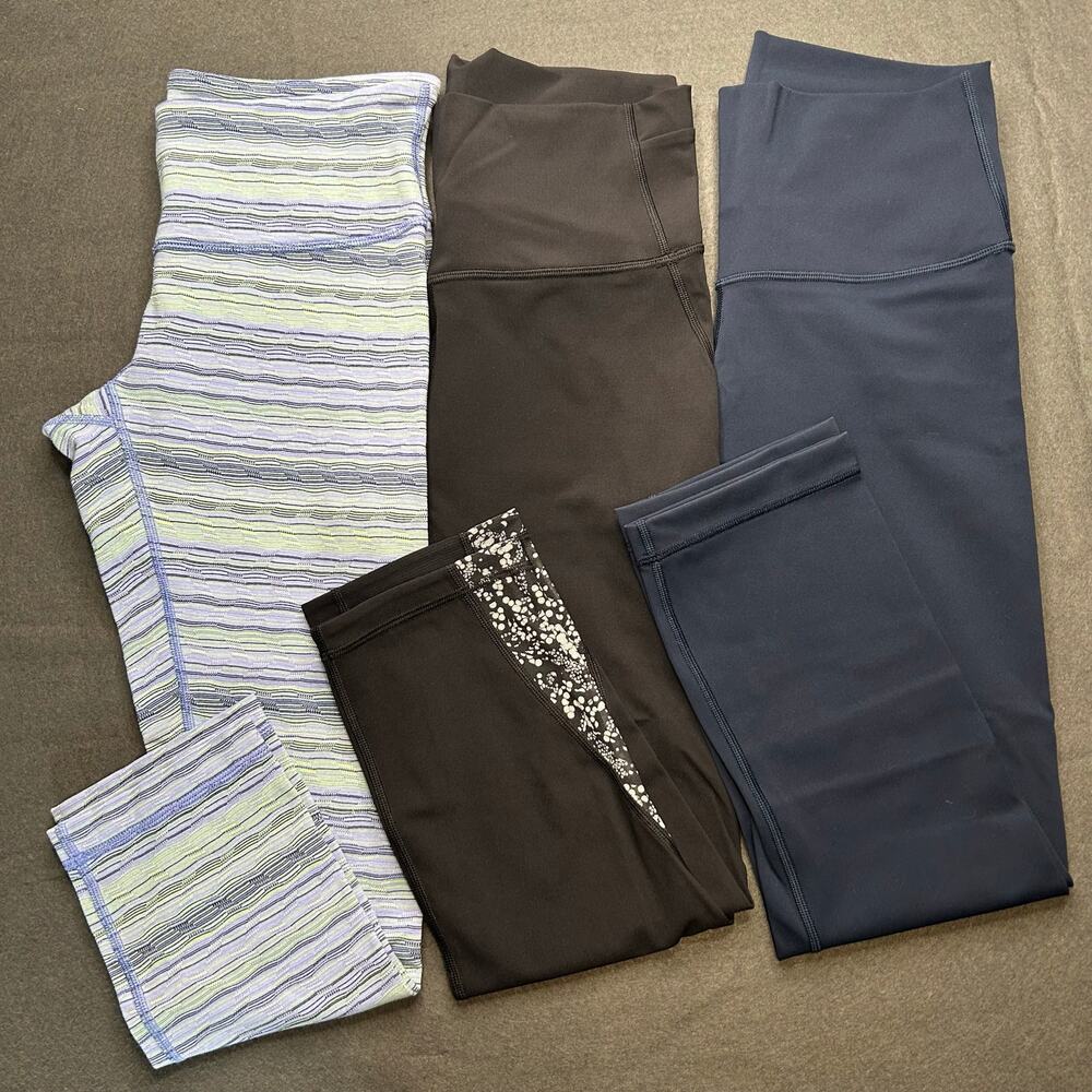 3 Lululemon leggings Lot Size 6 black blue 21” inseam athletic workout pants